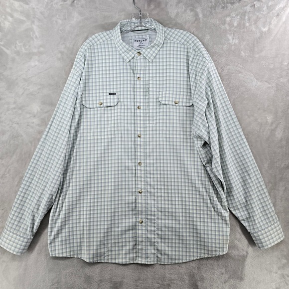 Poncho Other - Poncho Fishing Shirt Mens XXL Green White Gingham Plaid Magnetic Pockets Vented
